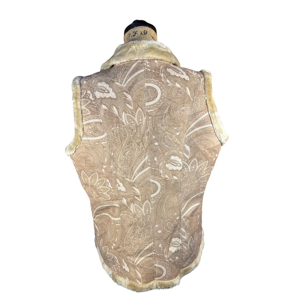 Coldwater Creek Womens Faux Fur Trimmed Sleeveless Vest Beige/Tan Medium - Picture 6 of 9